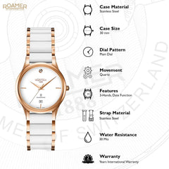 ROAMER C-Line Ladies DIA Swiss Made Diamond White Round Dial Women's Watch - 657844 49 29 60