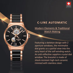 ROAMER C-Line Automatic Swiss Made Black Round Dial Men's Watch - 672661 48 55 60