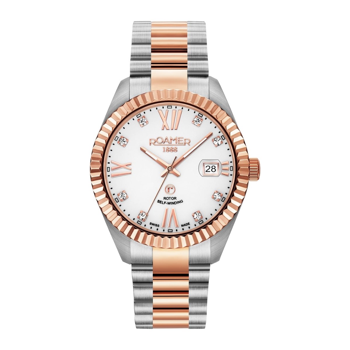 ROAMER Primeline Crystal Automatic White Round Dial Men's Watch- 981661 47 29 90