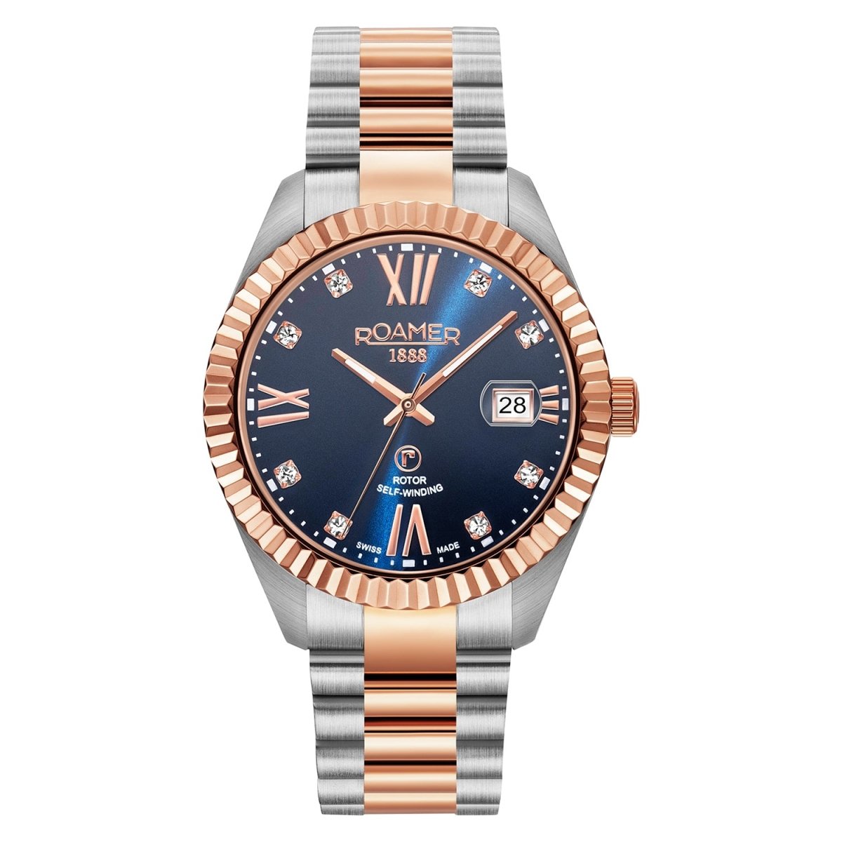 ROAMER Primeline Crystal Automatic Blue Round Dial Men's Watch- 981661 47 49 90