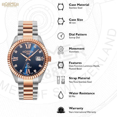 ROAMER Primeline Crystal Automatic Blue Round Dial Men's Watch- 981661 47 49 90
