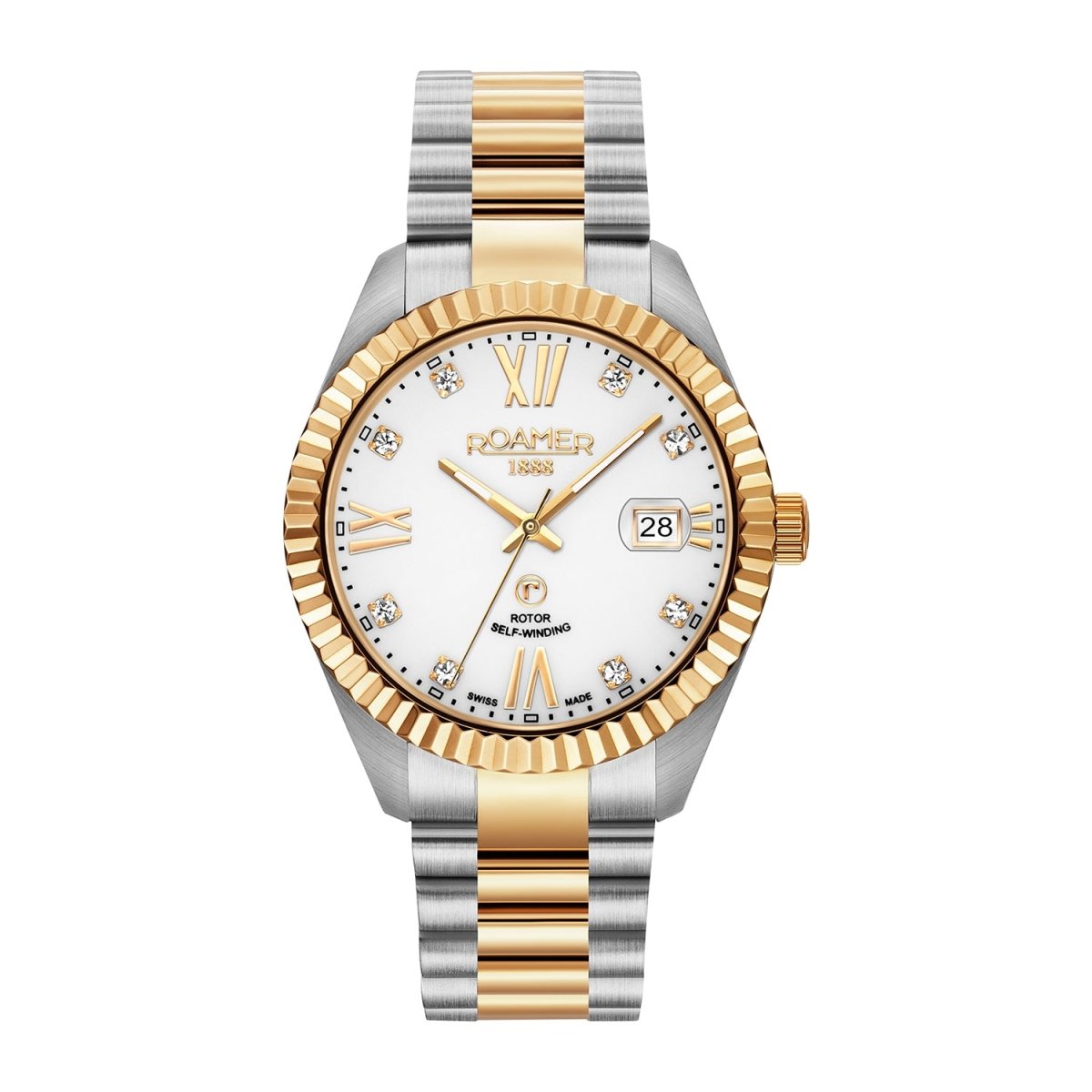 ROAMER Primeline Crystal Automatic White Round Dial Men's Watch- 981661 48 29 90