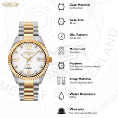 ROAMER Primeline Crystal Automatic White Round Dial Men's Watch- 981661 48 29 90