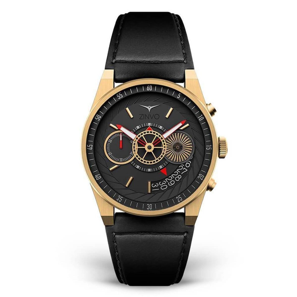 ZINVO CHRONO GOLD Chronograph Black Turbine Round Dial Men's Watch - 997