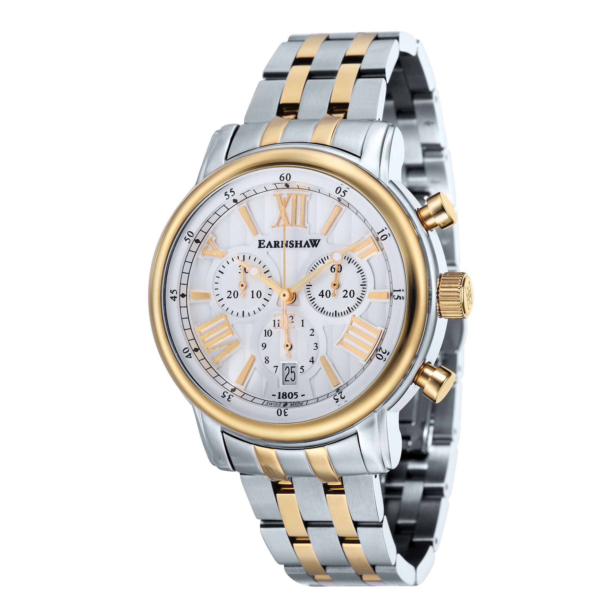 EARNSHAW LONGCASE 43 Swiss Made Chronograph Silver Round Dial Men's Watch- ES-0016-33