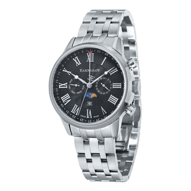 EARNSHAW OFFICER Swiss Made Multifunction Black Round Dial Men's Watch- ES-0017-11
