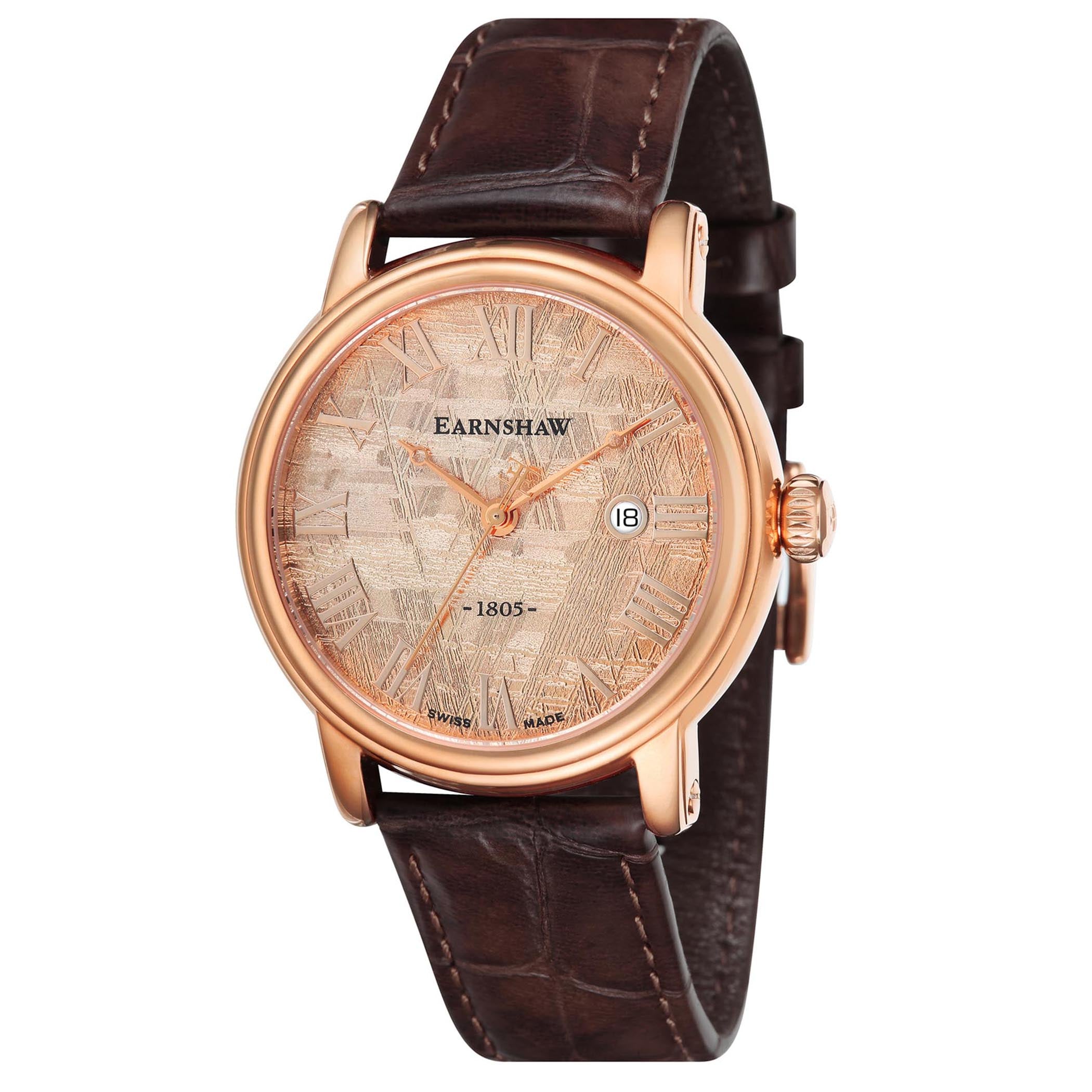 EARNSHAW METEORITE Swiss Made Quartz Rose Gold Round Dial Men's Watch- ES-0026-03