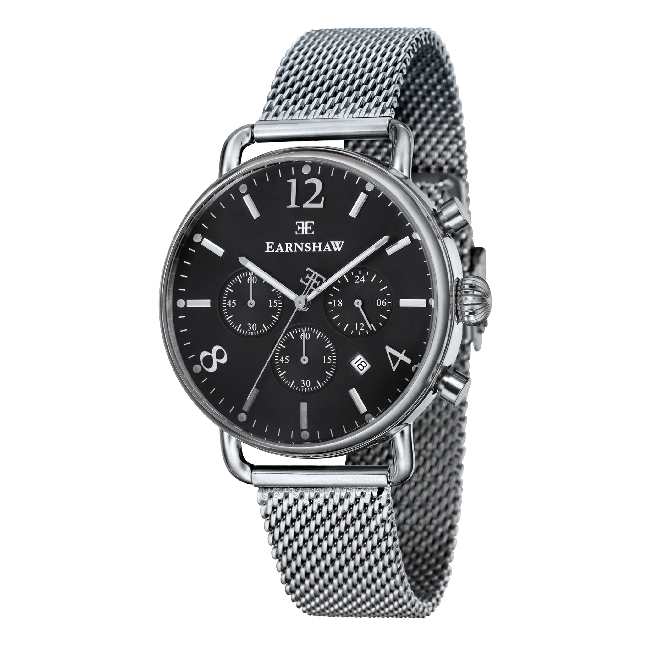 EARNSHAW INVESTIGATOR Chronograph Black Round Dial Men's Watch- ES-8001-11