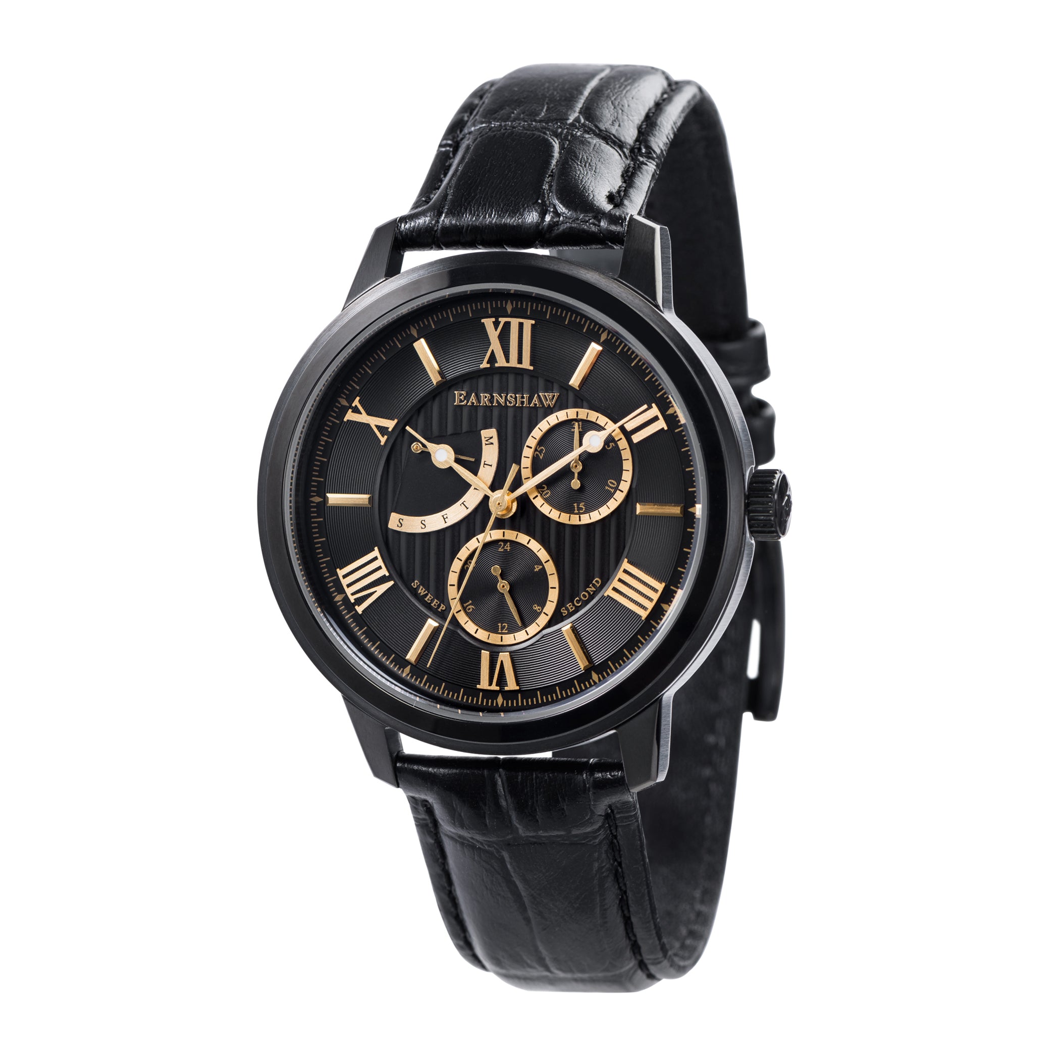 EARNSHAW CORNWALL Sweep Second Retrograde Multifunction Black Round Dial Men's Watch- ES-8060-05