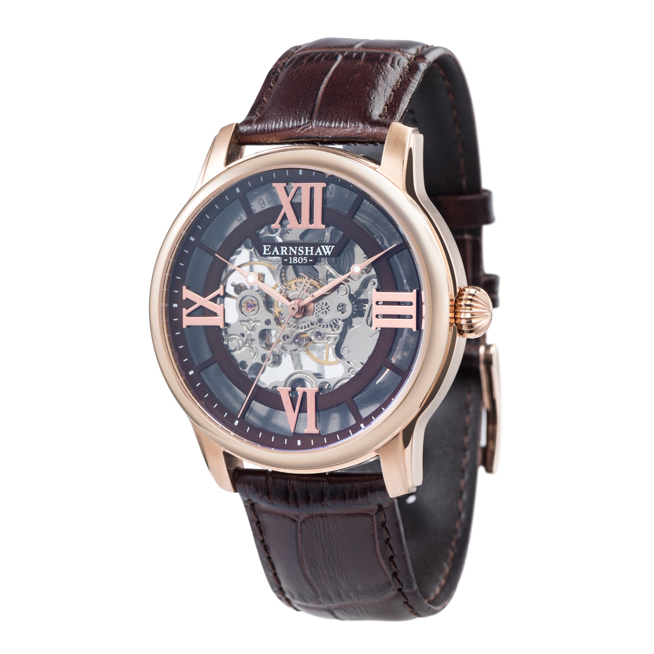 EARNSHAW LONGITUDE Mechanical Skeleton Analogue Brown Round Dial Men's Watch- ES-8062-02