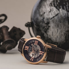 EARNSHAW LONGITUDE Mechanical Skeleton Analogue Brown Round Dial Men's Watch- ES-8062-02