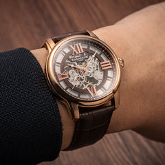 EARNSHAW LONGITUDE Mechanical Skeleton Analogue Brown Round Dial Men's Watch- ES-8062-02
