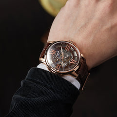 EARNSHAW LONGITUDE Mechanical Skeleton Analogue Brown Round Dial Men's Watch- ES-8062-02
