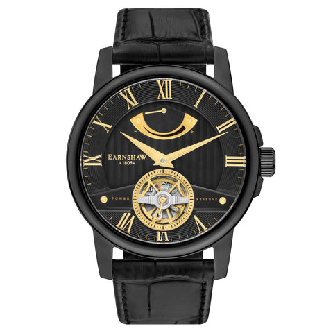 EARNSHAW FLINDERS Mechanical Automatic Black Round Dial Men's Watch- ES-8081-05