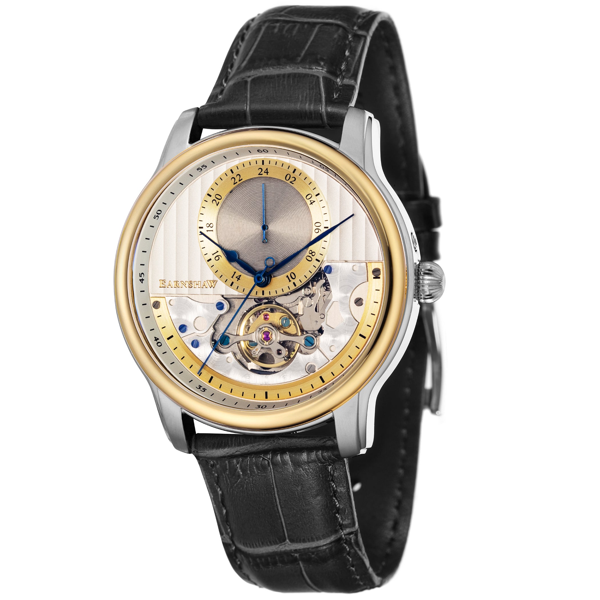 EARNSHAW LONGITUDE REGULATOR OPEN HEART Mechanical Automatic Silver Round Dial Men's Watch- ES-8085-06