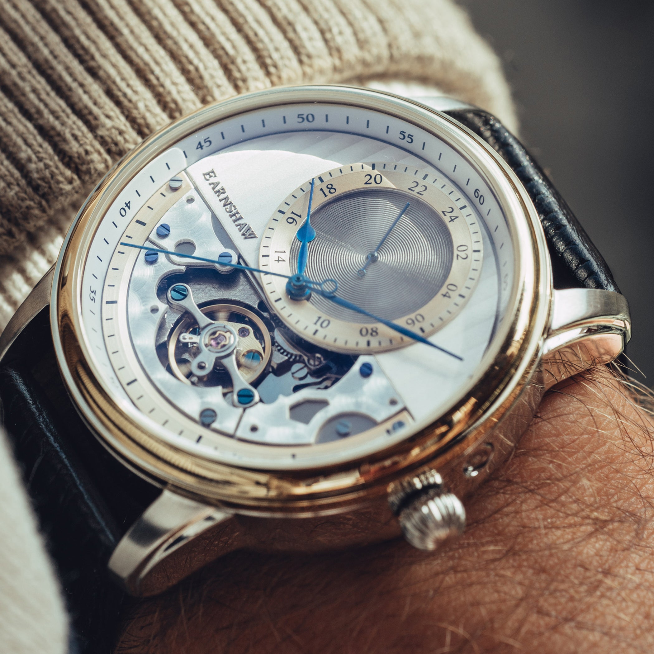 EARNSHAW LONGITUDE REGULATOR OPEN HEART Mechanical Automatic Silver Round Dial Men's Watch- ES-8085-06