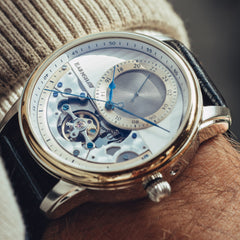 EARNSHAW LONGITUDE REGULATOR OPEN HEART Mechanical Automatic Silver Round Dial Men's Watch- ES-8085-06