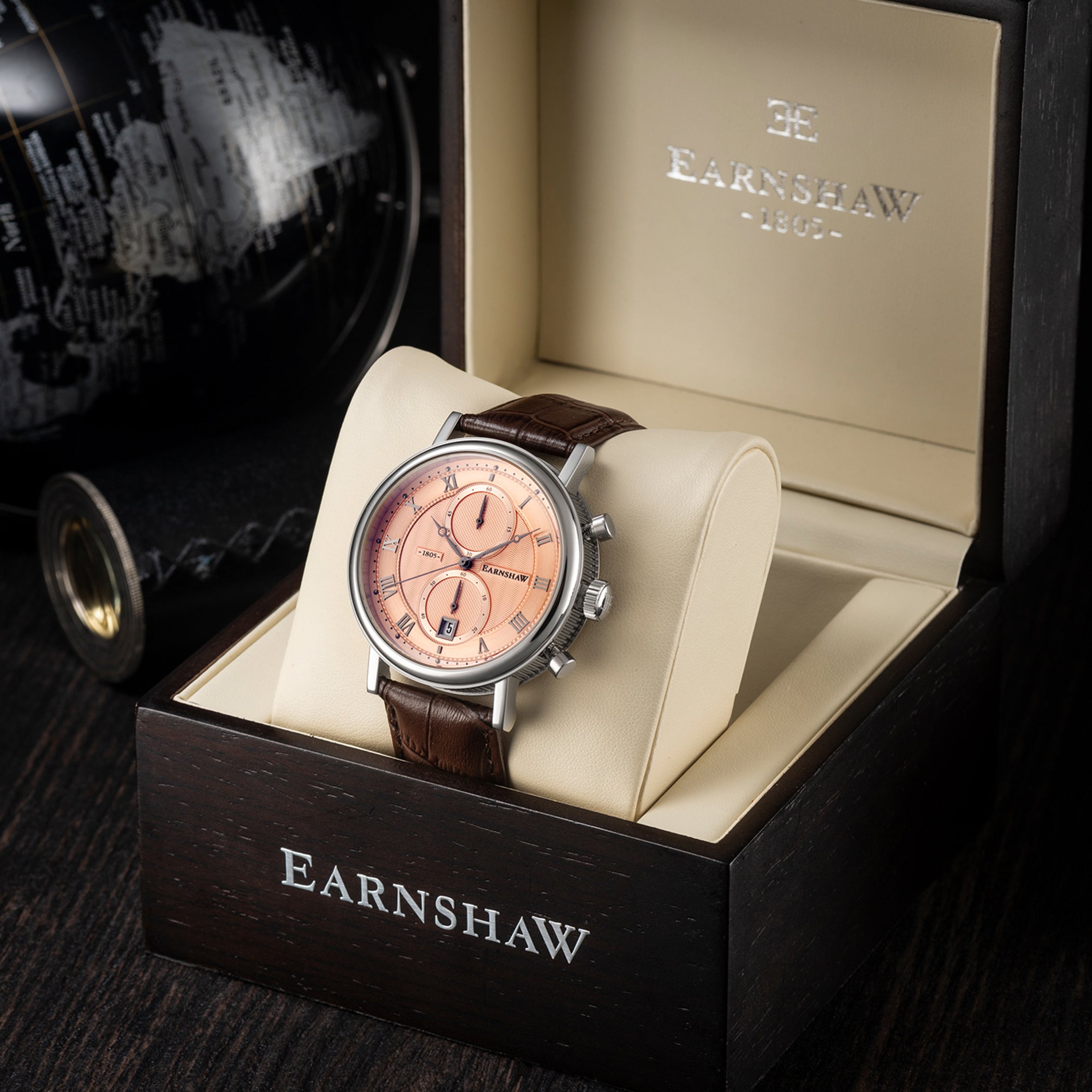 EARNSHAW LONGITUDE Chronograph Rose Gold Round Dial Men's Watch- ES-8100-03