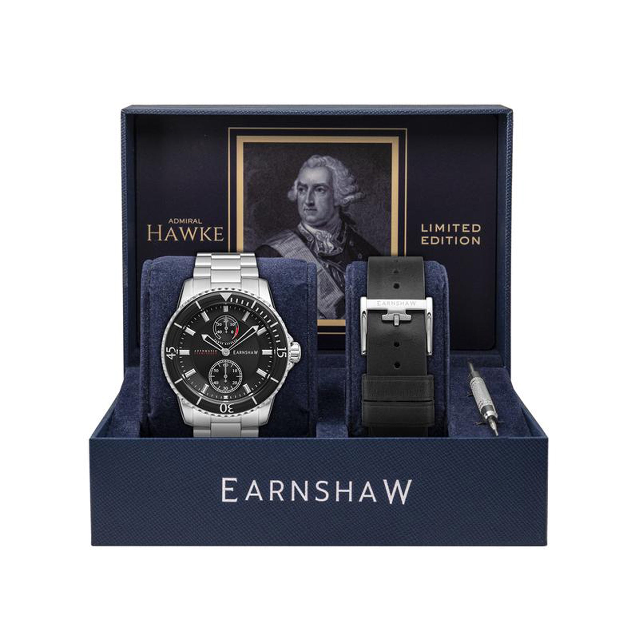 EARNSHAW Limited Edition ADMIRAL Automatic Black Round Dial Men's Watch- ES-8118-11