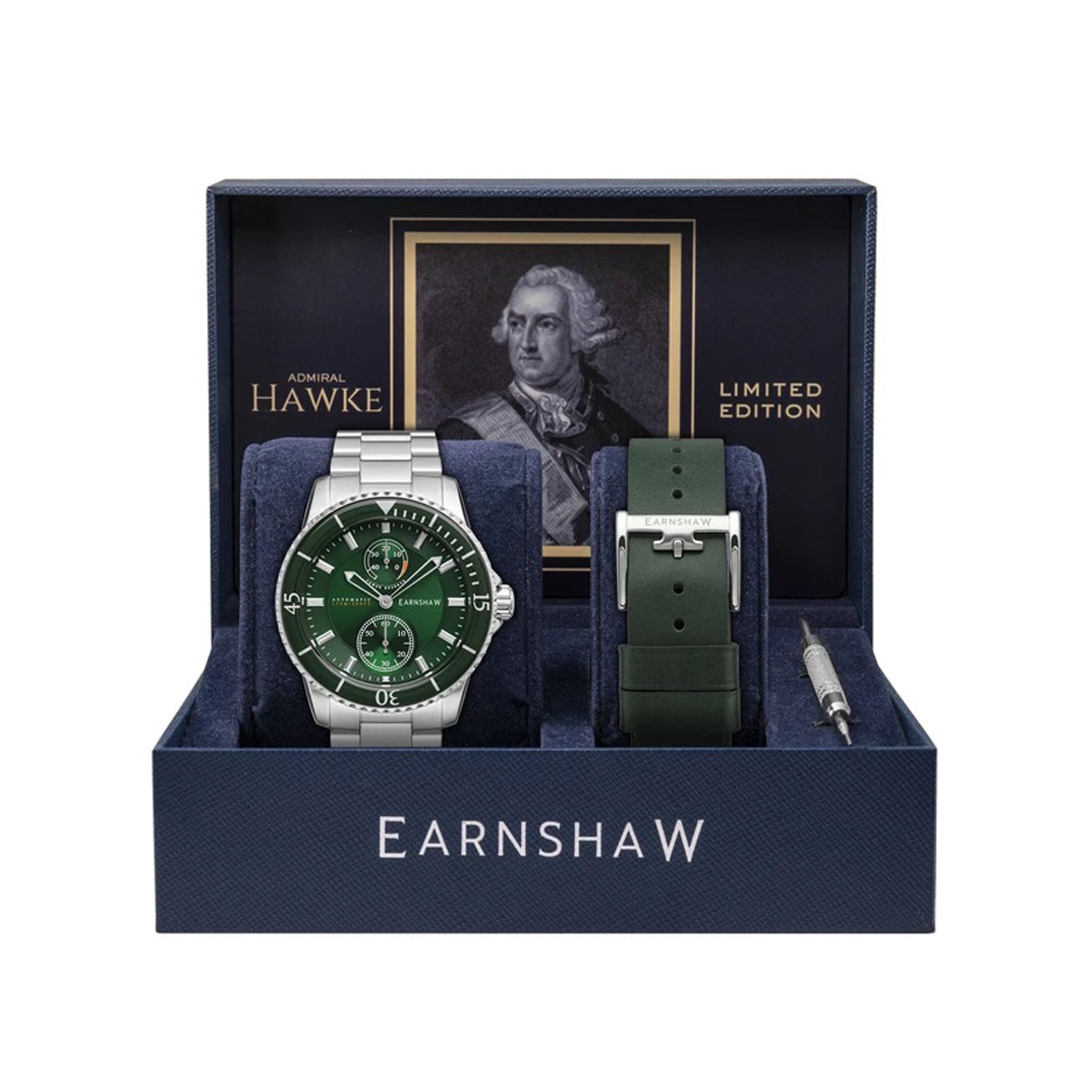 EARNSHAW Limited Edition ADMIRAL Automatic Green Round Dial Men's Watch- ES-8118-55