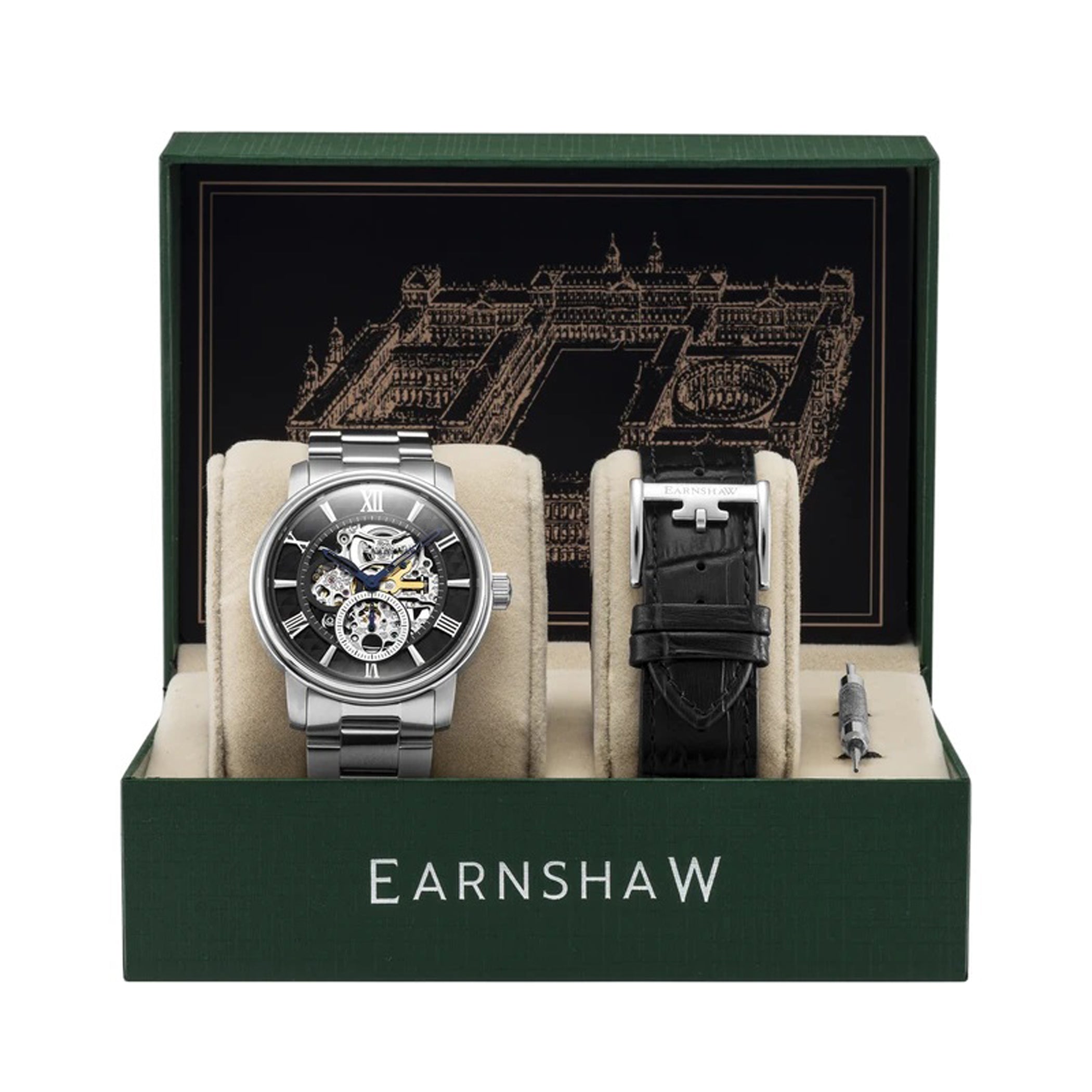 EARNSHAW Limited Edition WHITEHALL Automatic Black Round Dial Men's Watch- ES-8120-22