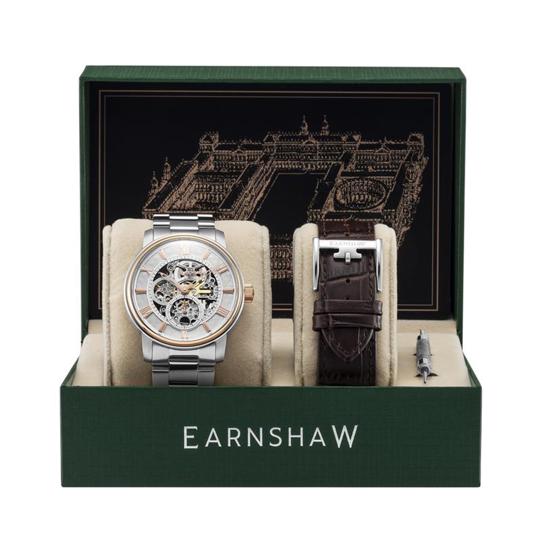 EARNSHAW Limited Edition WHITEHALL Automatic Silver Round Dial Men's Watch- ES-8120-66