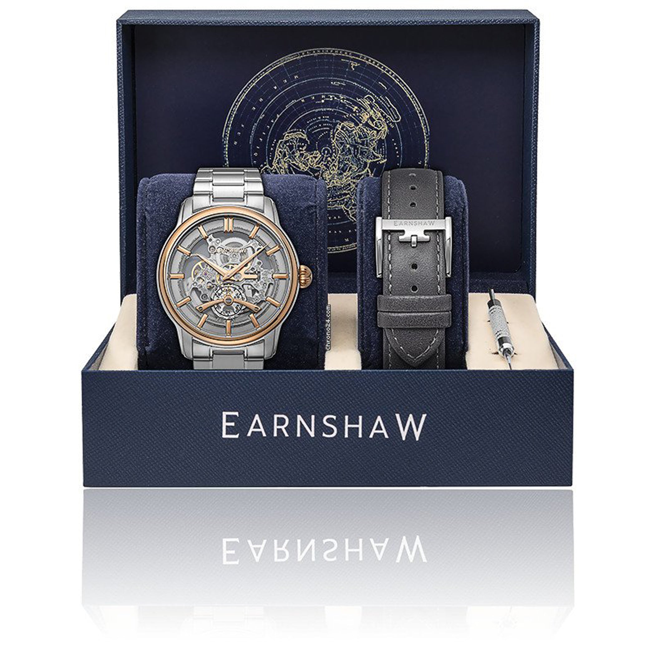 EARNSHAW Limited Edition LONGITUDE Automatic Grey Round Dial Men's Watch- ES-8126-44