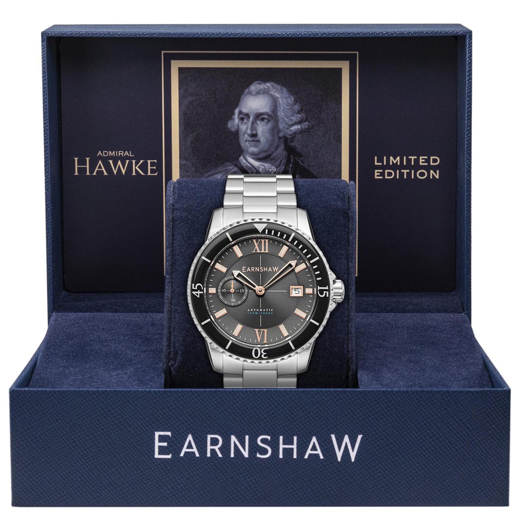 EARNSHAW HAWKE LIMITED EDITION Automatic Grey Round Dial Men's Watch- ES-8133-55
