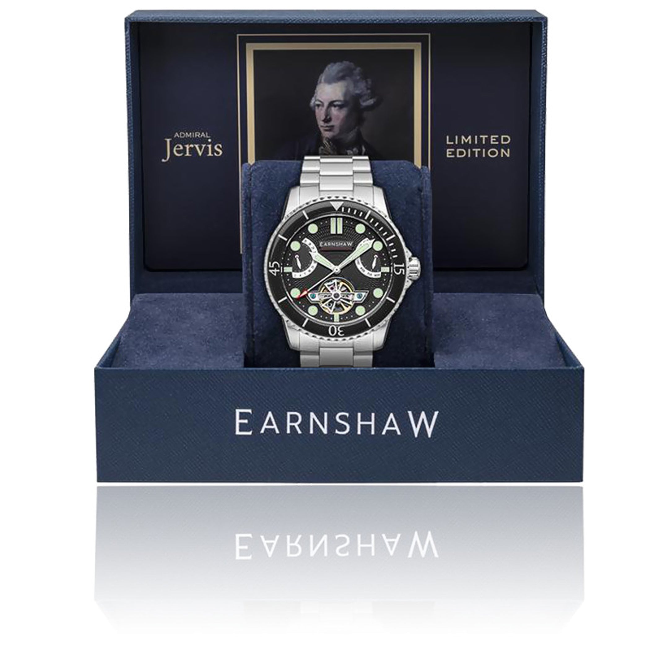 EARNSHAW Limited Edition ADMIRAL Automatic Black Round Dial Men's Watch- ES-8134-11