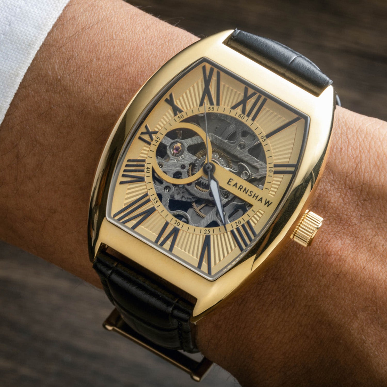 Earnshaw Beauchamp Automatic Skeleton Gold Tonneau Dial Men's Watch - ES-8148-04
