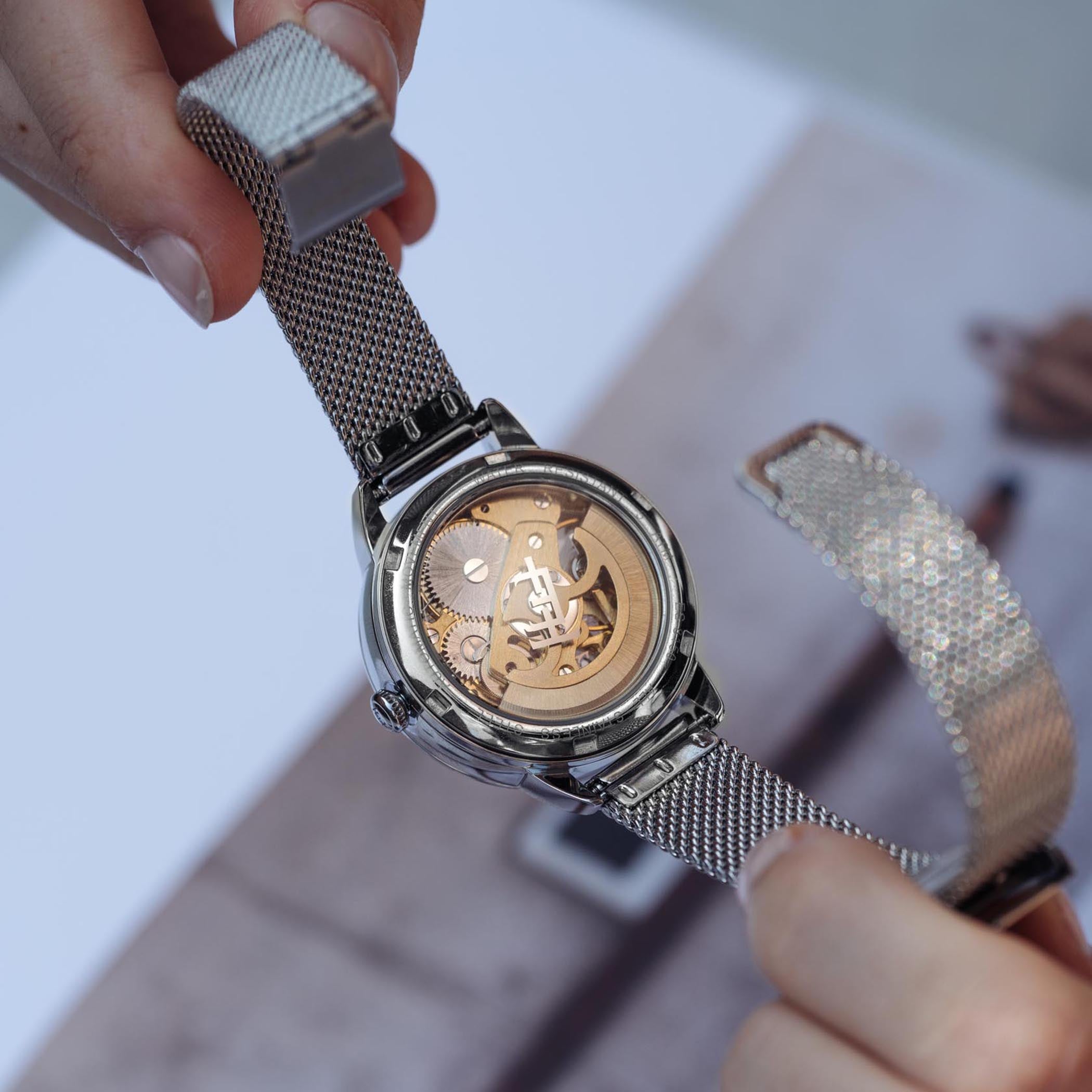 EARNSHAW ANNING Automatic Skeleton Round Dial Women's Watch-ES-8150-11