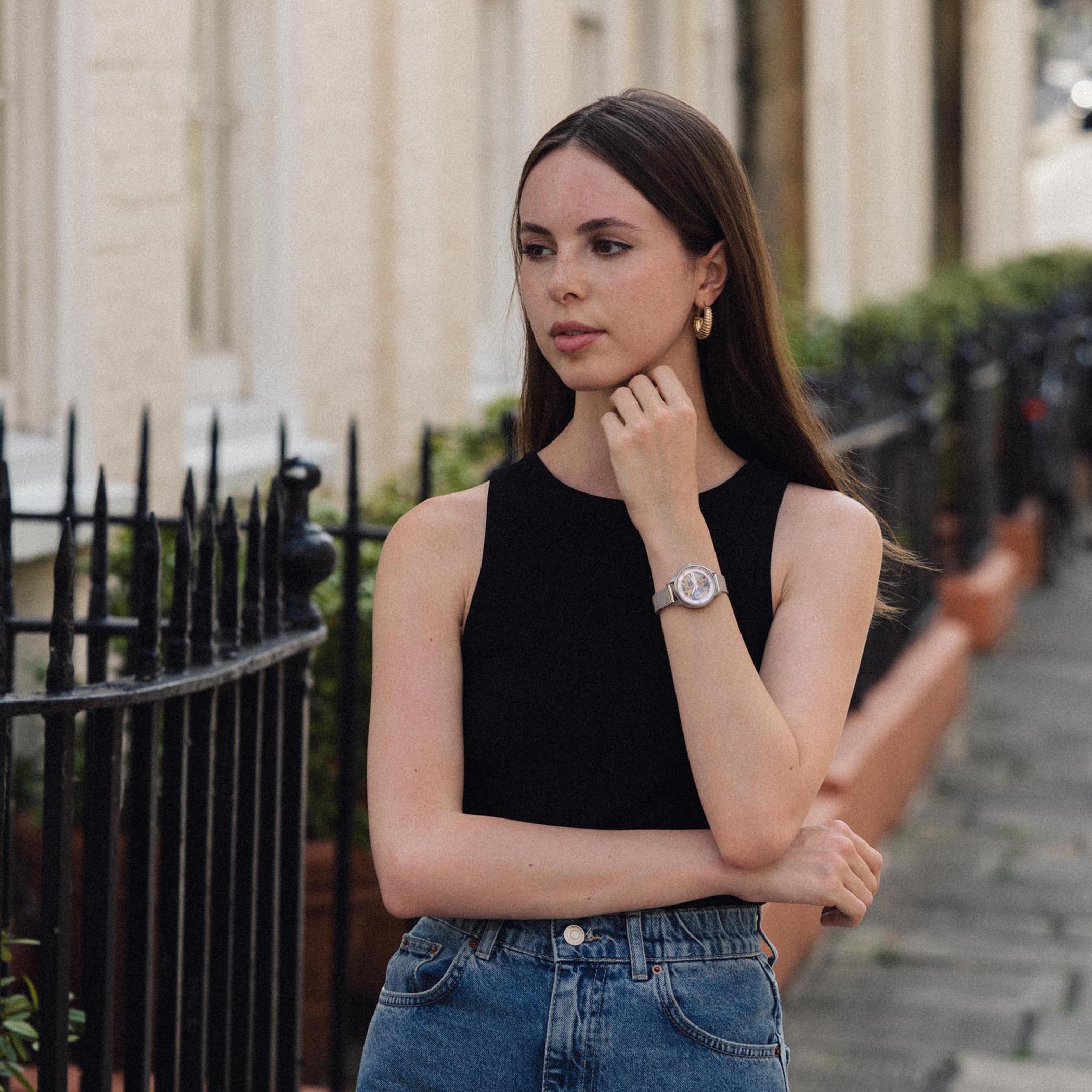 EARNSHAW ANNING Automatic Skeleton Round Dial Women's Watch-ES-8150-22