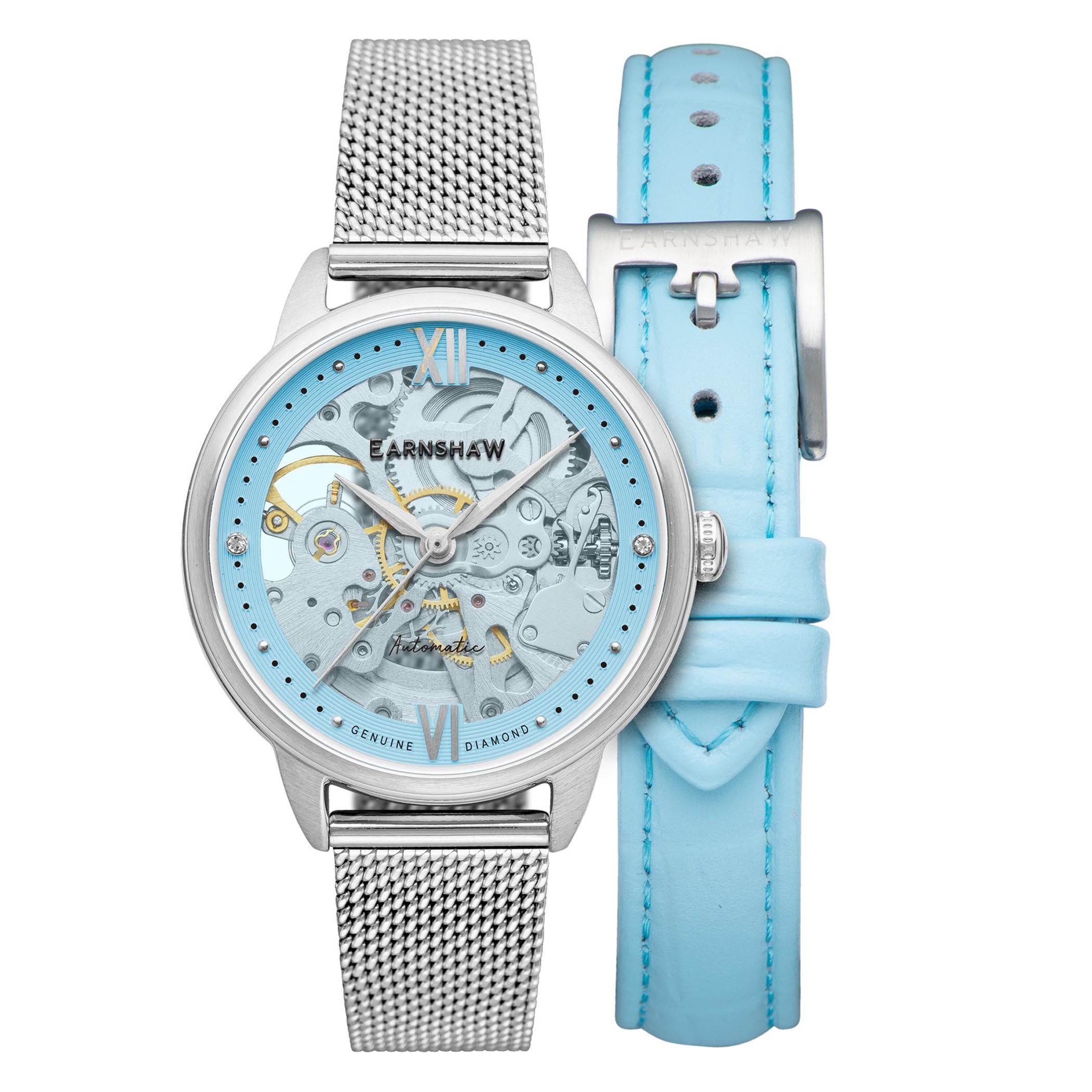 EARNSHAW ANNING DIAMOND Automatic Skeleton Round Dial Women's Watch with Additional Strap- ES-8154-01