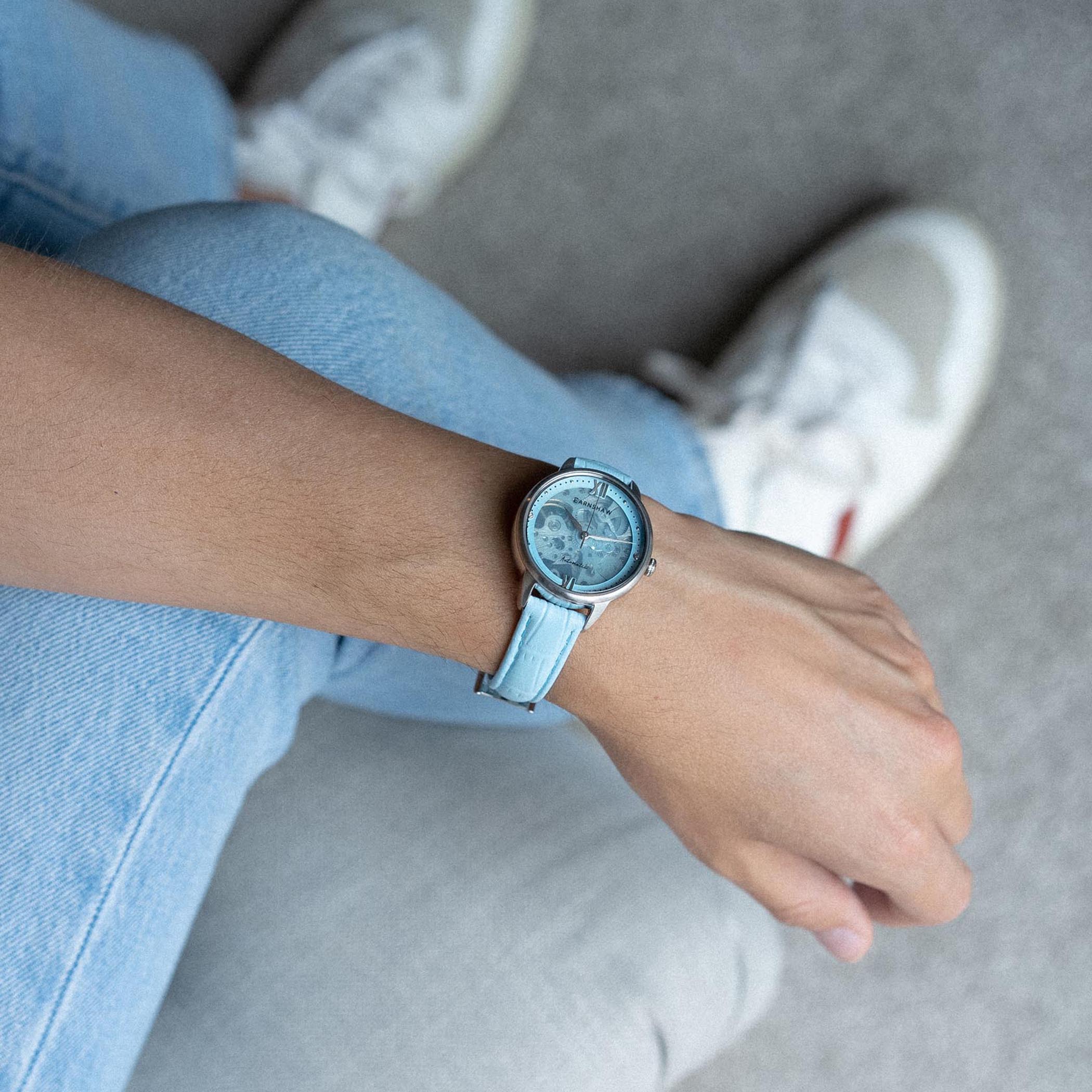 EARNSHAW ANNING DIAMOND Automatic Skeleton Round Dial Women's Watch with Additional Strap- ES-8154-01