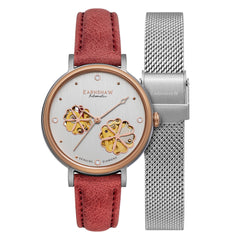 EARNSHAW NIGHTINGALE DIAMOND Automatic Skeleton Round Dial Women's Watch with Additional Strap- ES-8158-05
