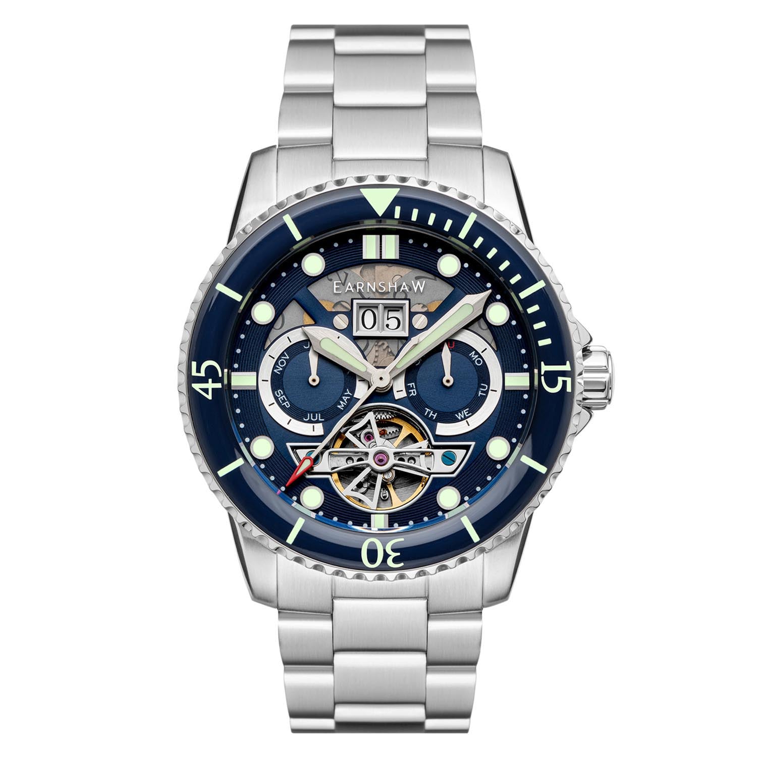 Earnshaw DUNCAN Mechanical Automatic Blue Round Dial Men's Watch - ES-8174-22