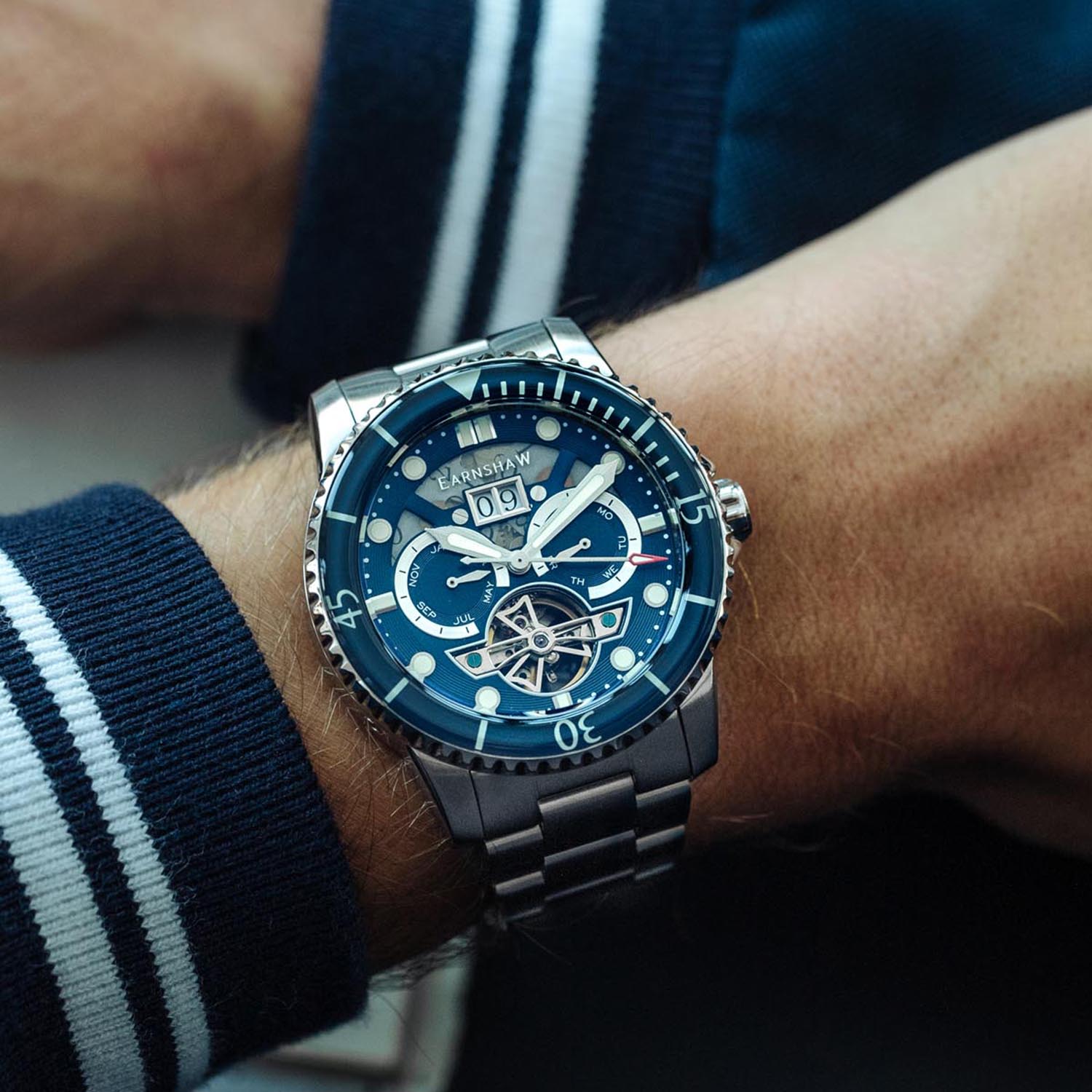 Earnshaw DUNCAN Mechanical Automatic Blue Round Dial Men's Watch - ES-8174-22