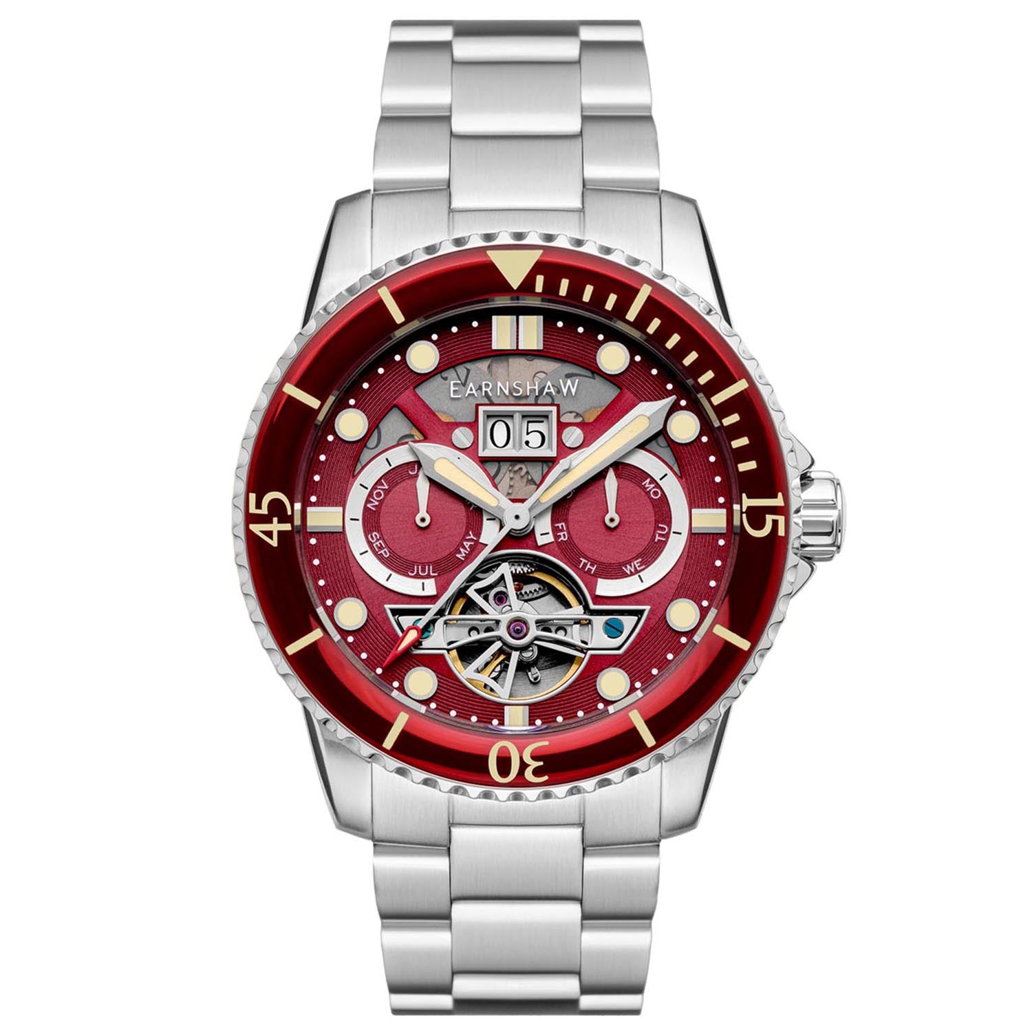 Earnshaw DUNCAN Mechanical Automatic Red Round Dial Men's Watch - ES-8174-44