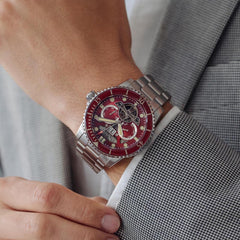 Earnshaw DUNCAN Mechanical Automatic Red Round Dial Men's Watch - ES-8174-44