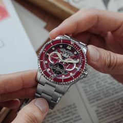 Earnshaw DUNCAN Mechanical Automatic Red Round Dial Men's Watch - ES-8174-44