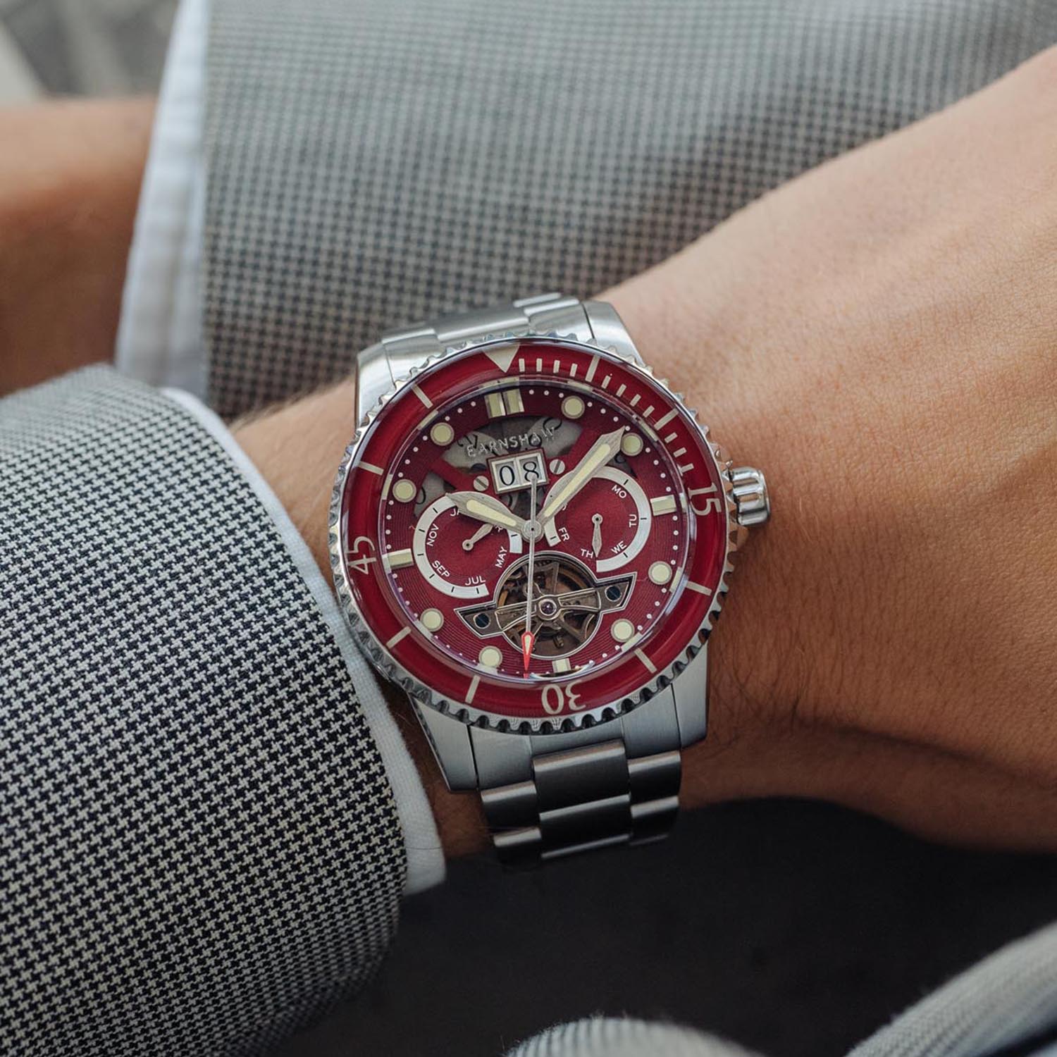 Earnshaw DUNCAN Mechanical Automatic Red Round Dial Men's Watch - ES-8174-44