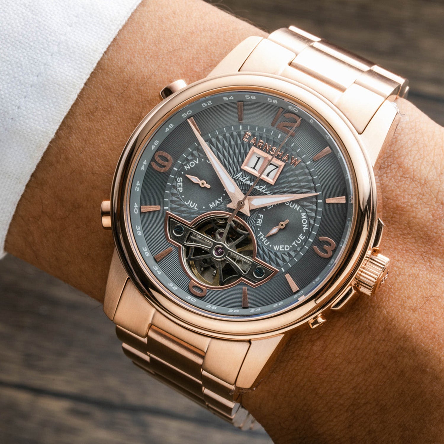 Earnshaw Marylebone Grand Date Open Heart Automatic Black Round Dial Men's Watch - ES-8177-55