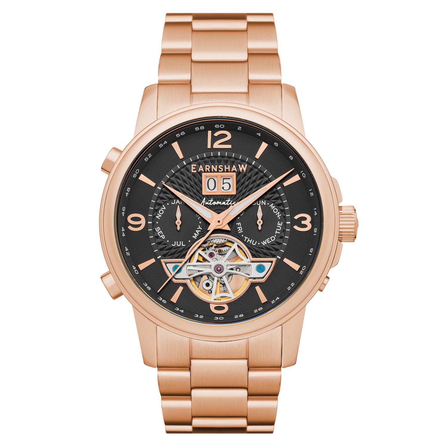 Earnshaw Marylebone Grand Date Open Heart Automatic Black Round Dial Men's Watch - ES-8177-55