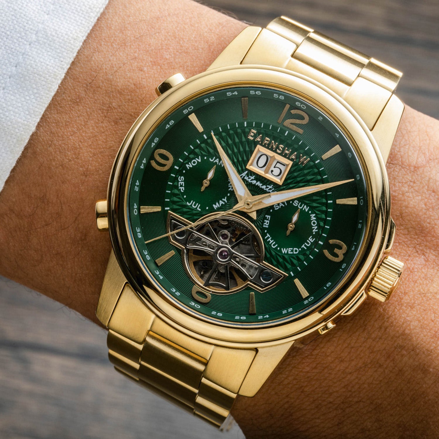 Earnshaw Marylebone Grand Date Open Heart Automatic Green Round Dial Men's Watch - ES-8177-88