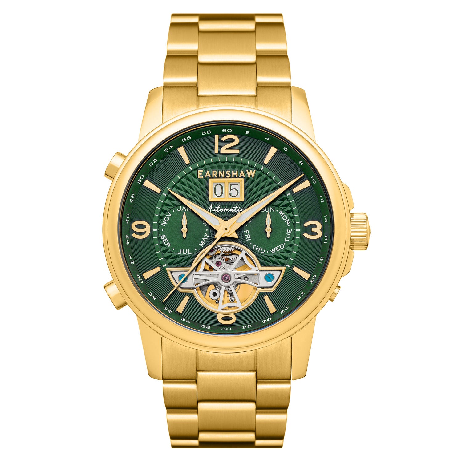 Earnshaw Marylebone Grand Date Open Heart Automatic Green Round Dial Men's Watch - ES-8177-88