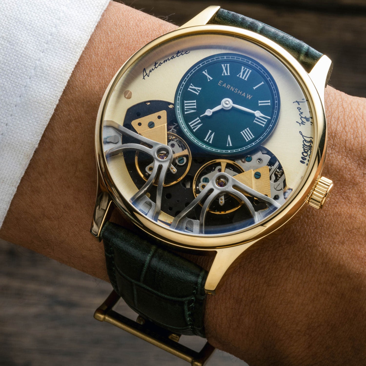 Earnshaw Scientists Faraday Double Barrel Automatic Green Round Dial Men's Watch - ES-8179-06