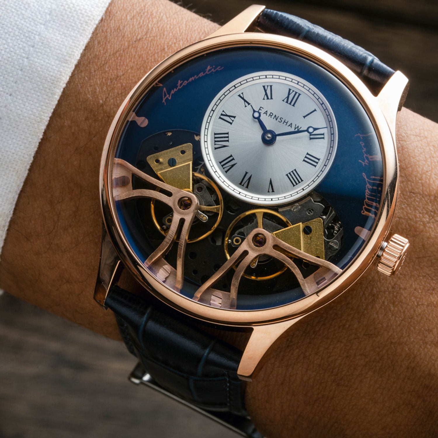 Earnshaw Scientists Faraday Double Barrel Automatic Silver Round Dial Men's Watch - ES-8179-0E