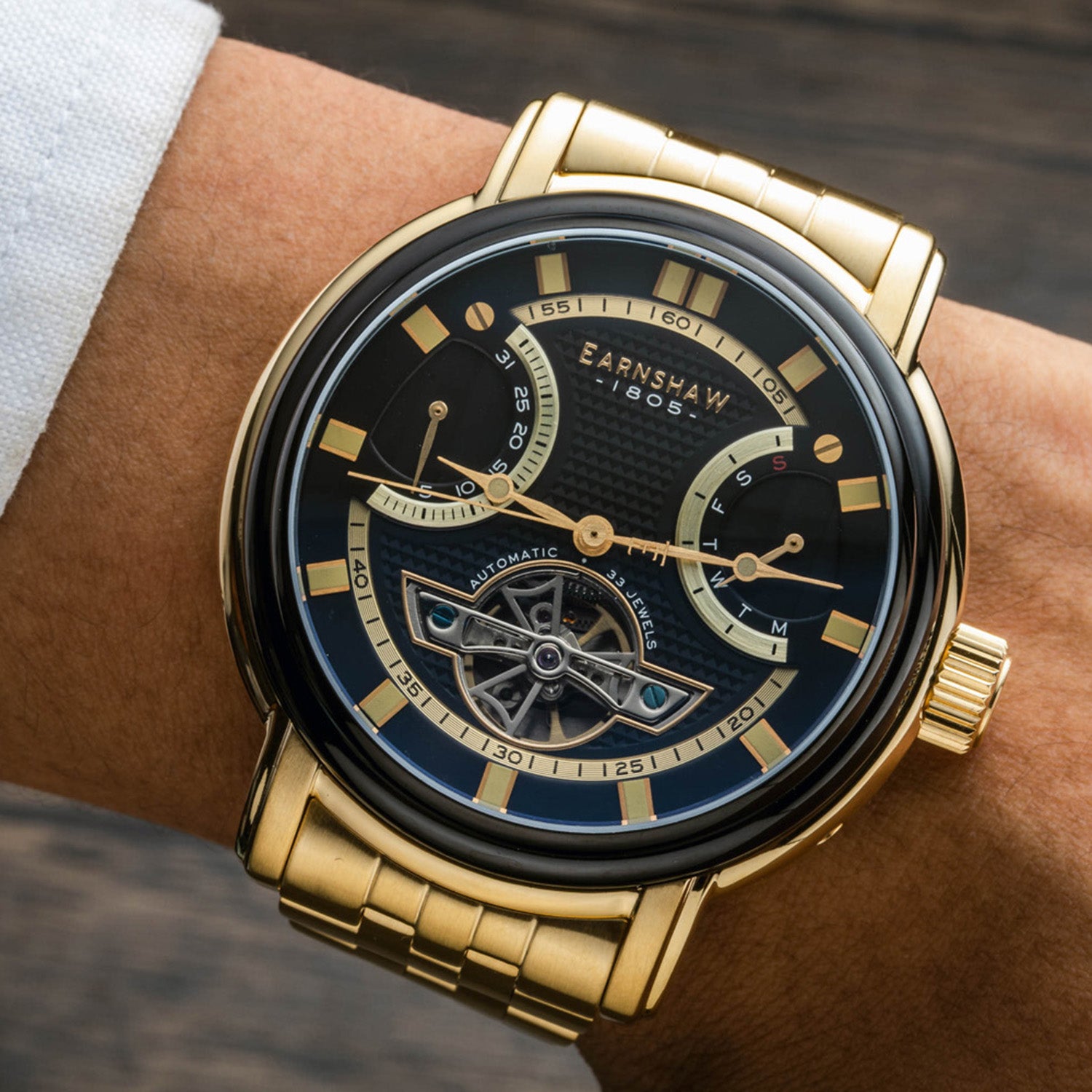 Earnshaw Retrograde Open Heart Automatic Black Round 33 Jewels Dial Men's Watch - ES-8184-88