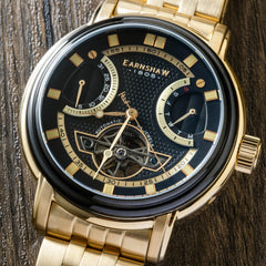 Earnshaw Retrograde Open Heart Automatic Black Round 33 Jewels Dial Men's Watch - ES-8184-88