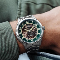 Earnshaw BARON Skeleton Mechanical Automatic Green Round Dial Men's Watch -  ES-8189-33